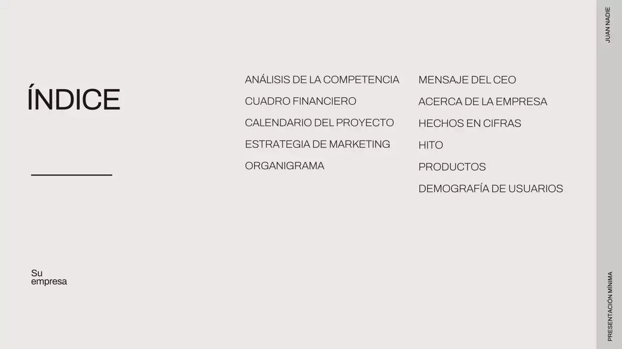 Presentación empresarial minimalista en negro y beige