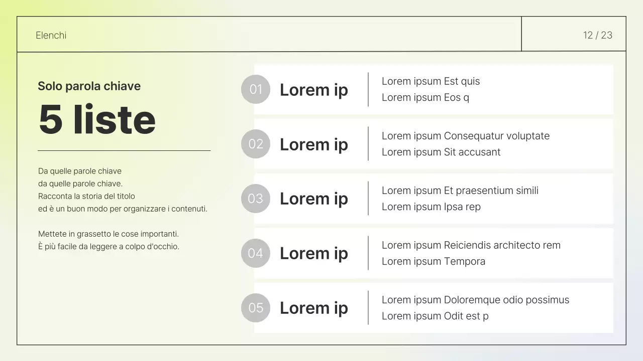 Relazione dal layout semplice in bianco e chartreuse