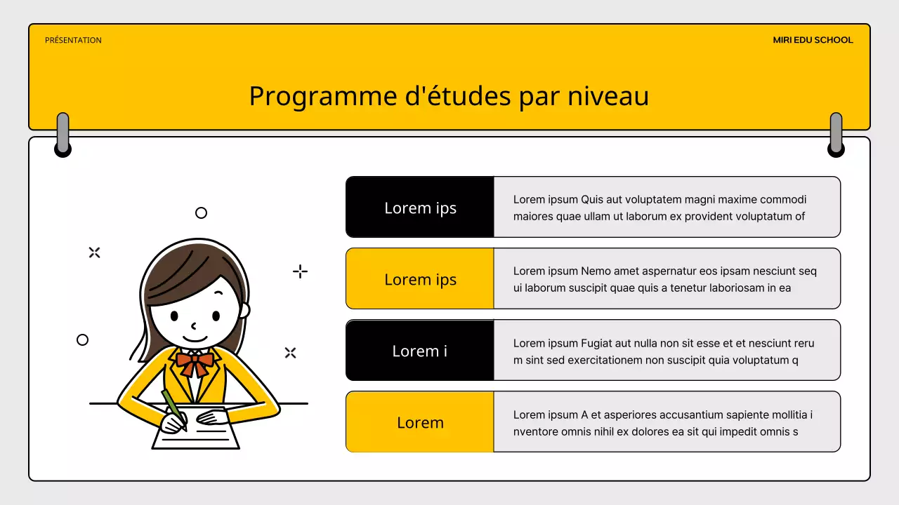 Un simple prospectus d'école de rédaction d'essais jaune et noir