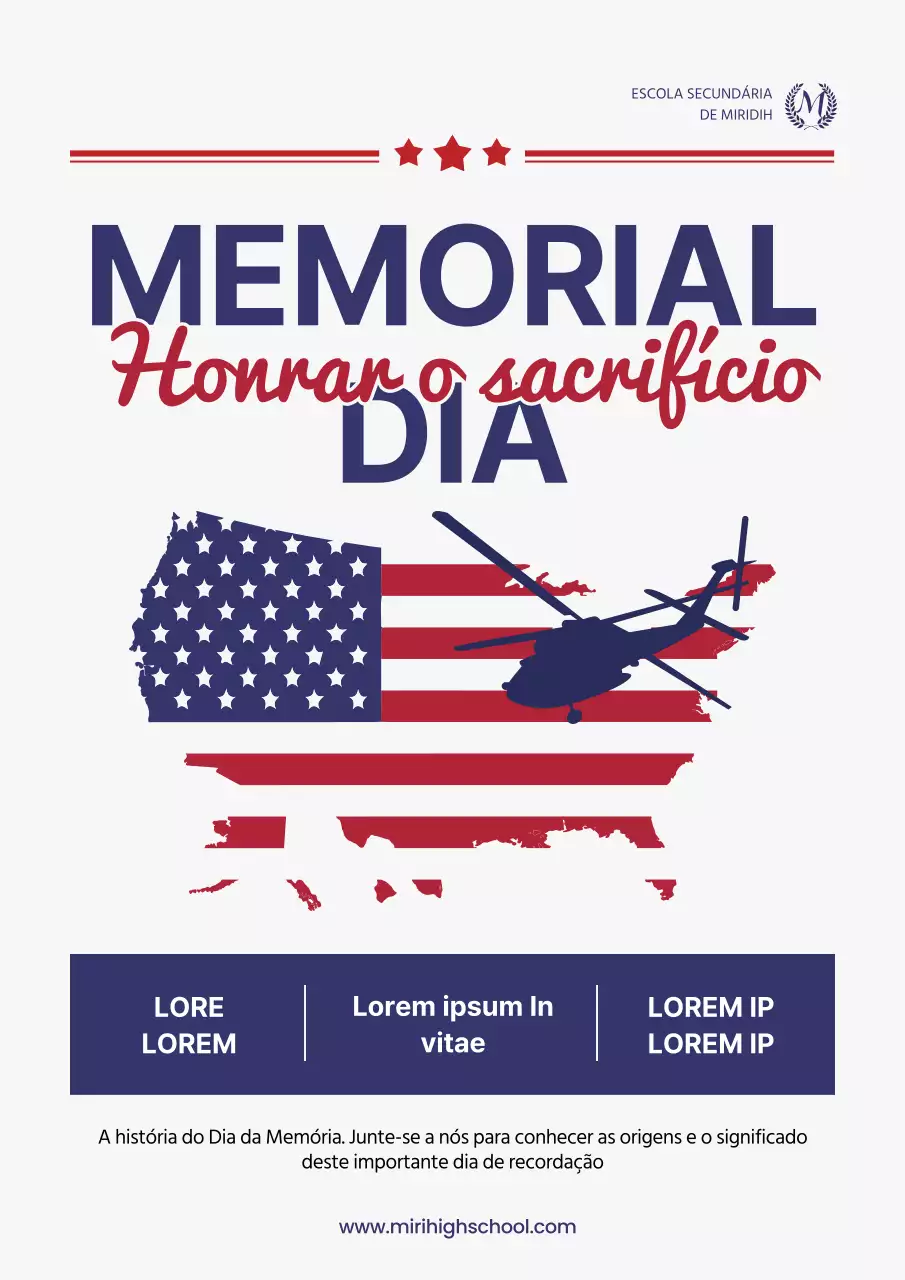 Anúncios simples de eventos escolares do Memorial Day em azul-marinho e vermelho