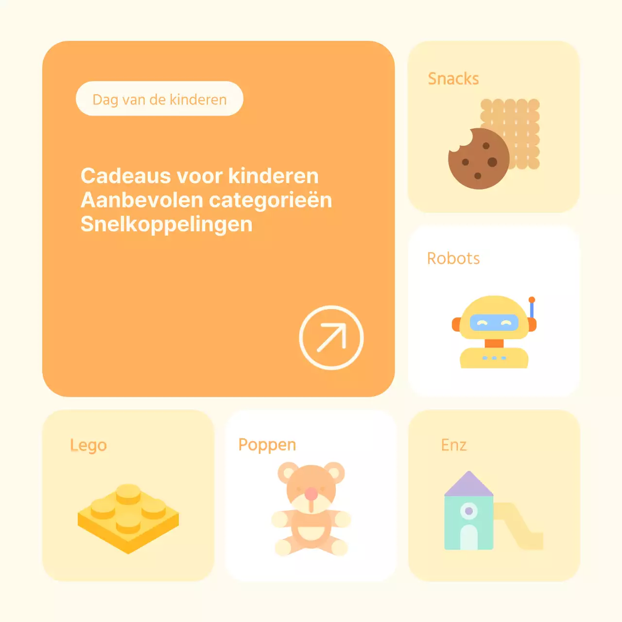 Een leuke kinderdagpromotie in het winkelcentrum in ivoor en oranje