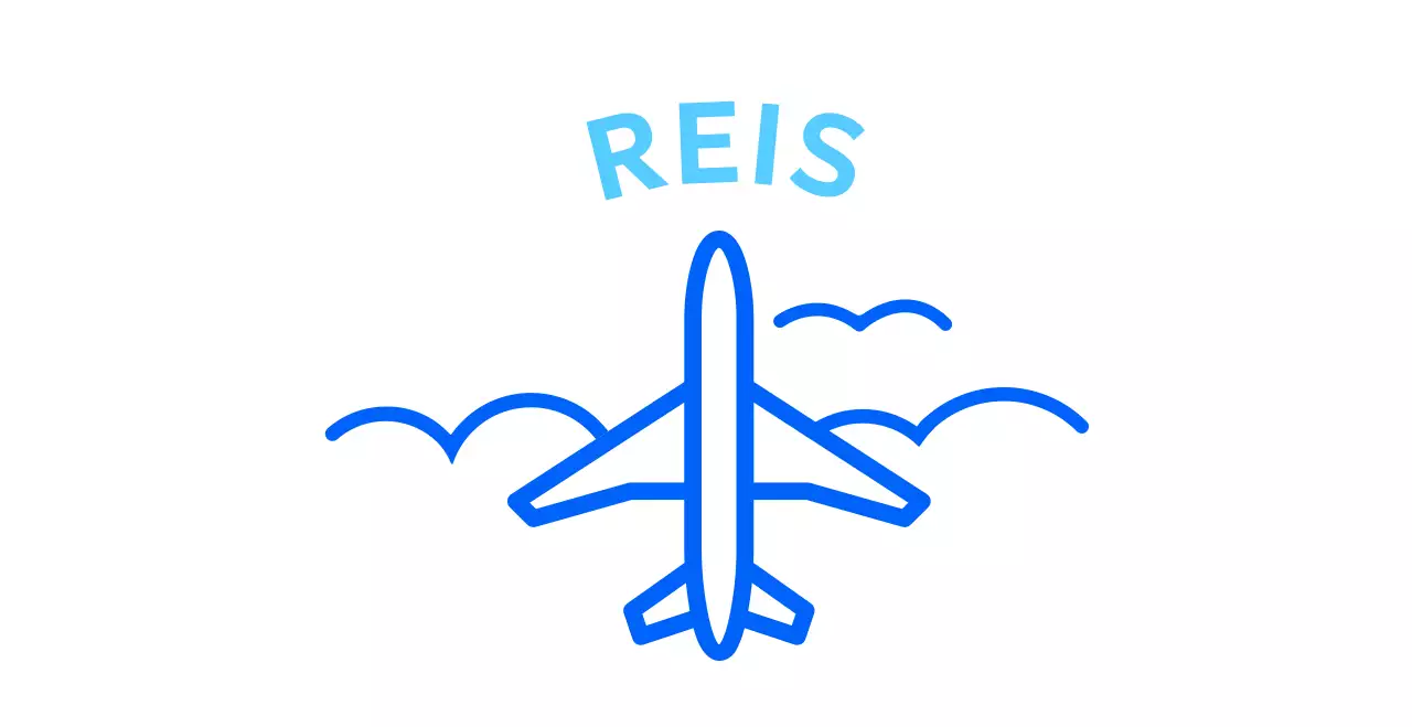 Eenvoudig reisbureau in koel blauw met illustraties van vliegtuigen en wolken