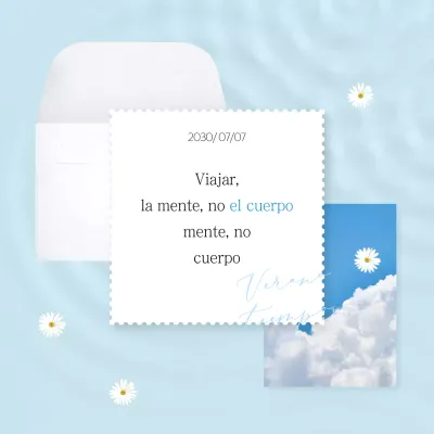 Promover viajes sencillos y emotivos en azul claro y blanco