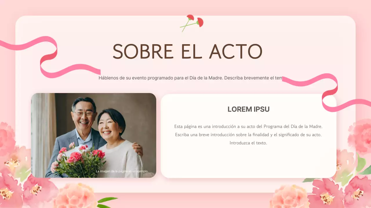 Un sencillo programa del Día de la Madre en rosa y marrón de presentación de eventos