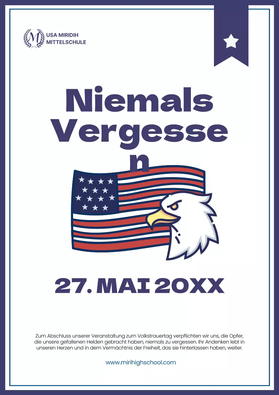 Einfache Ankündigungen für Schulveranstaltungen zum Volkstrauertag in Marine und Rot