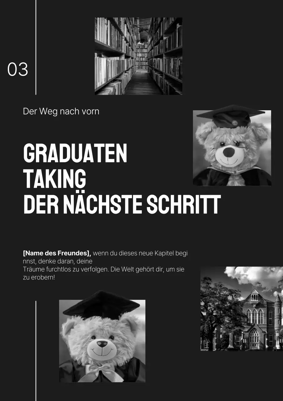 Kitschige Promotion für den Schulabschluss in Schwarz-Weiß und Schwarz