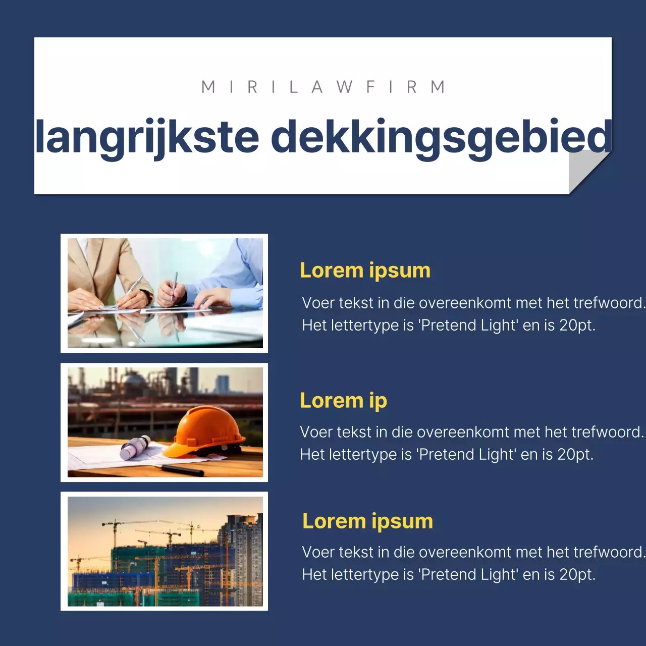 Een eenvoudige arbeidsrechtelijke adviespost in geel en marineblauw