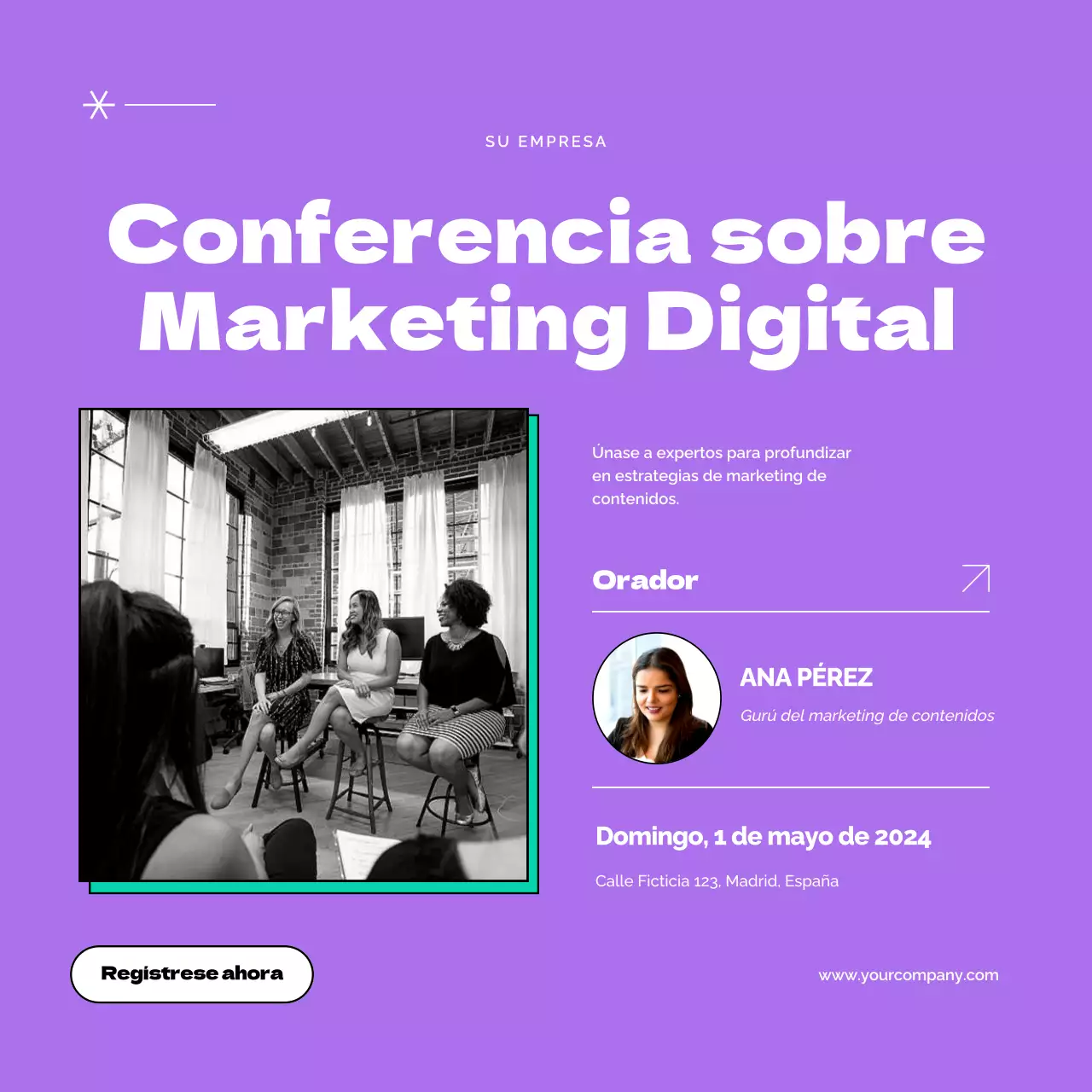 Publicidad moderna de marketing de contenidos en negro y morado