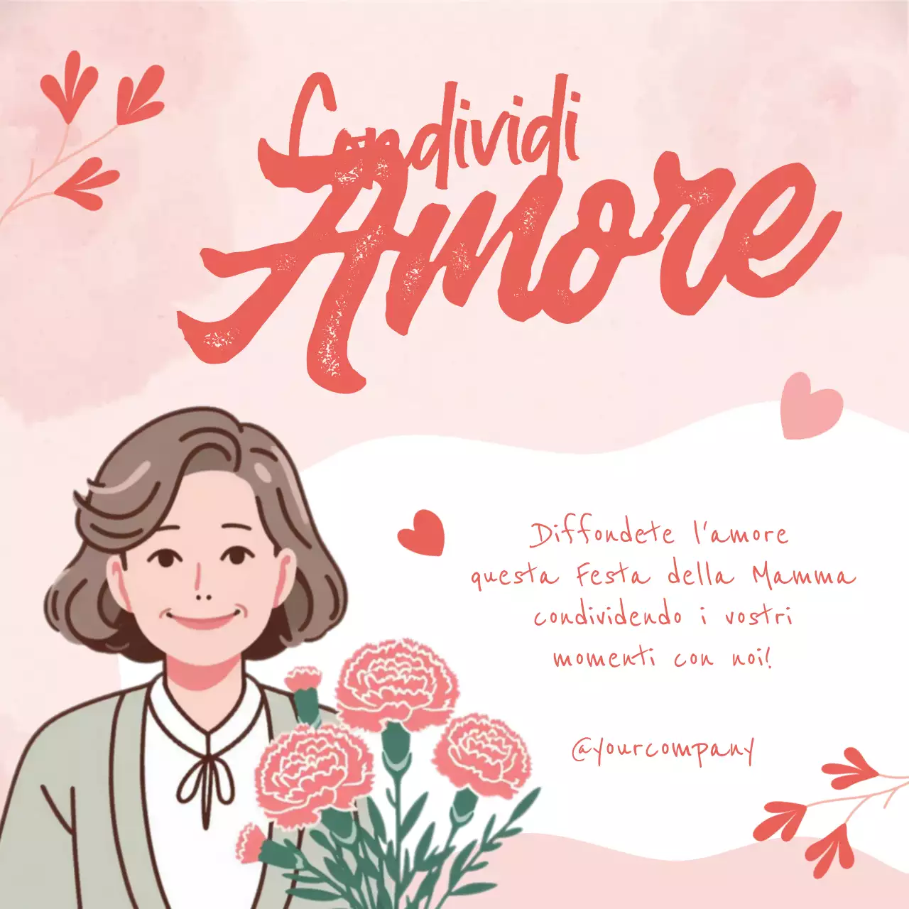 Pubblicità per la festa della mamma in pianura rosa Condividi l'amore