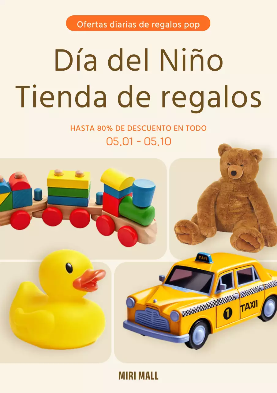 Cartel promocional de una bonita colección de juguetes amarillos para regalo