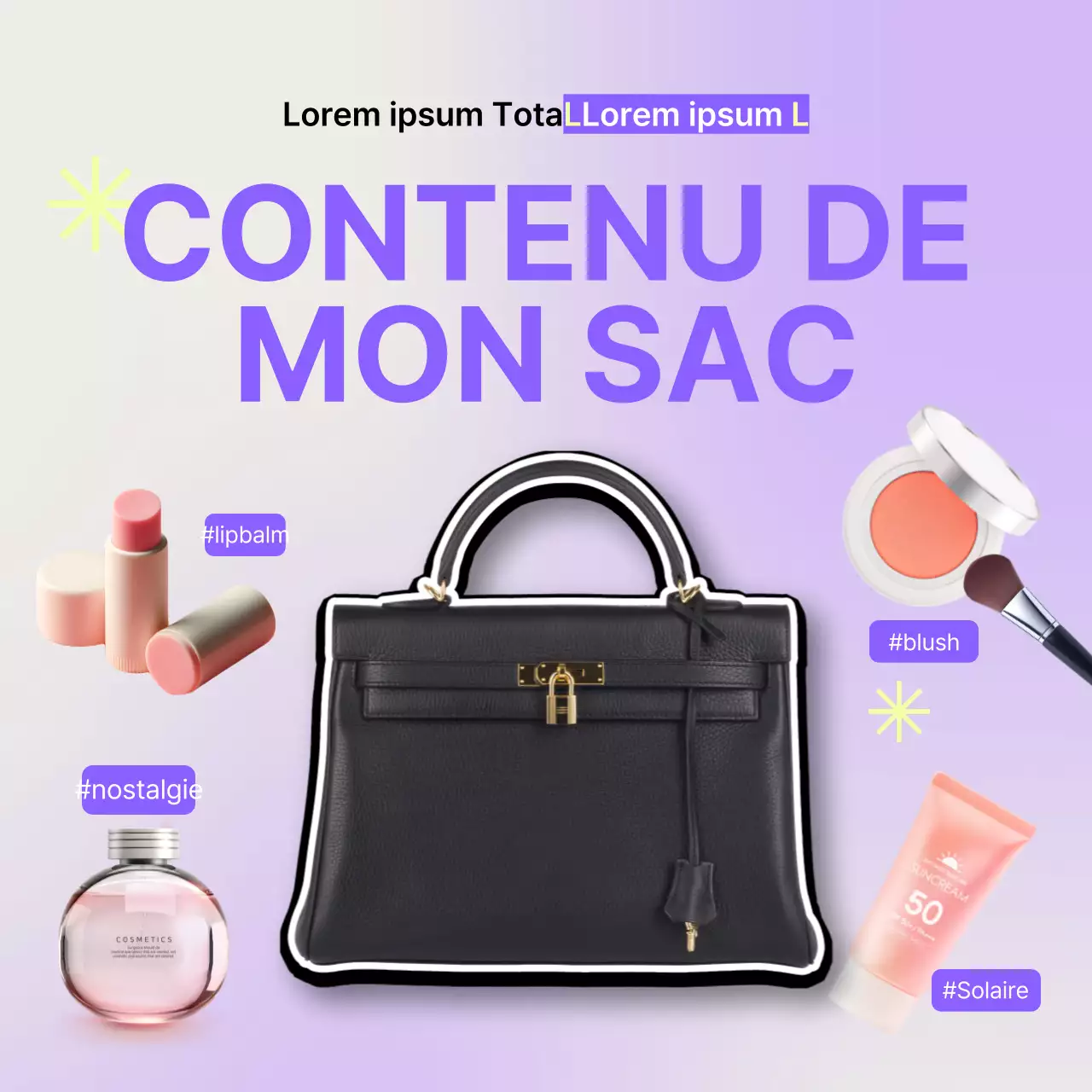 Une présentation simple de mon sac en mauve et jaune