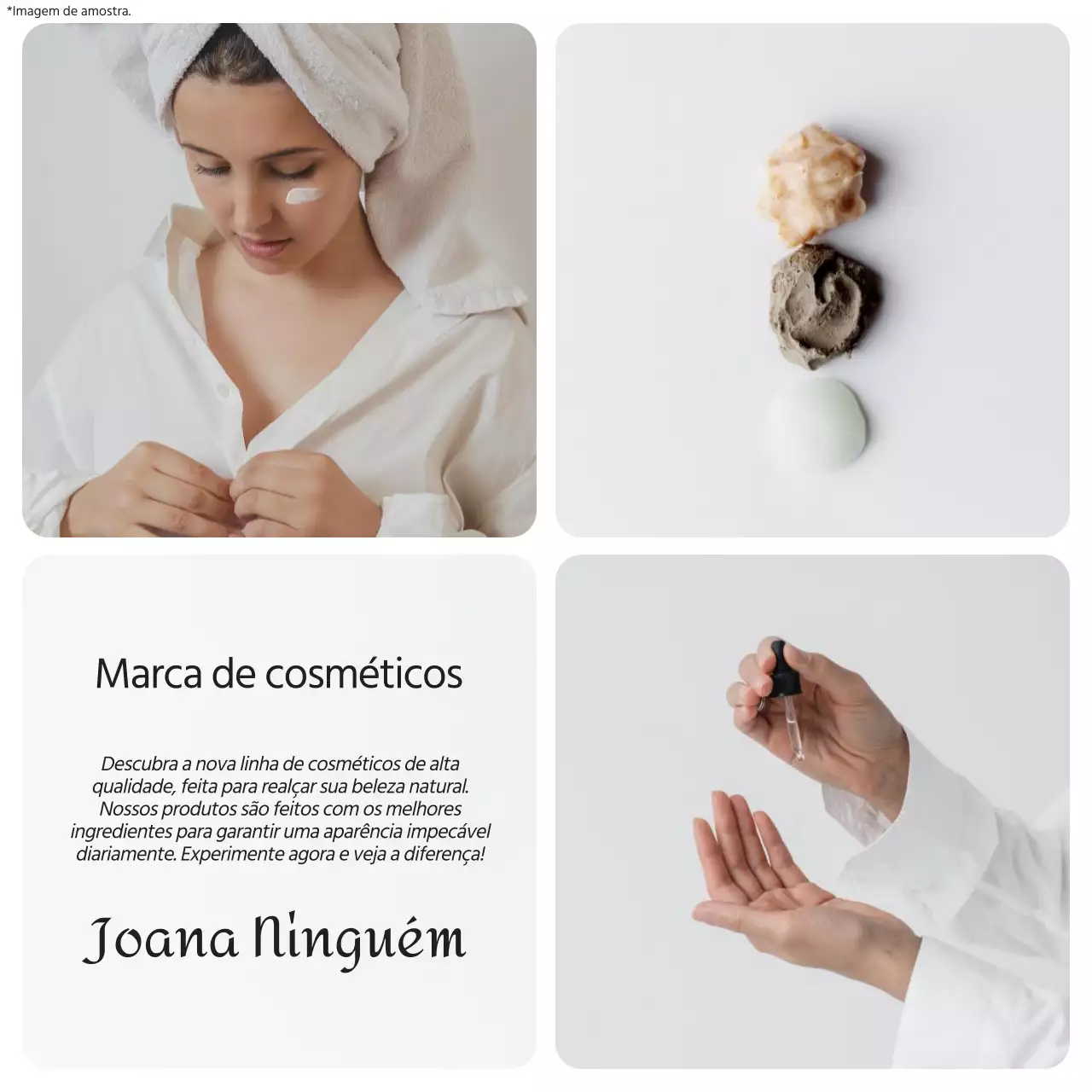 Colagem de fotografias minimalista em branco e cinzento Promoção de marca de cosméticos