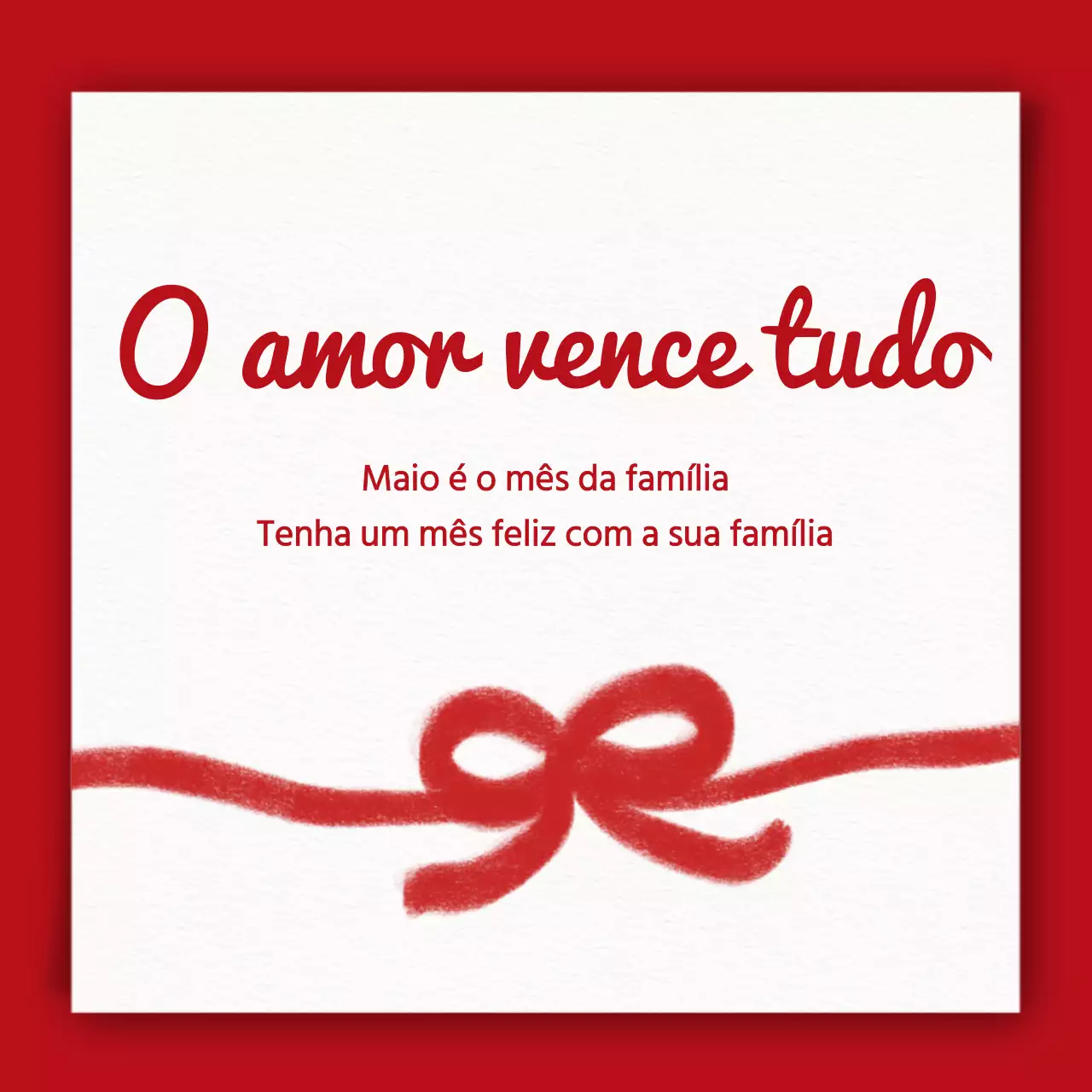 Uma nota de agradecimento em branco e vermelho para o Mês da Família