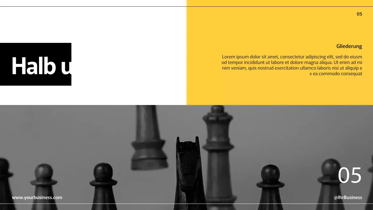 Schwarzgelbe moderne Geschäftspräsentationsseiten mit verschiedenen Layouts