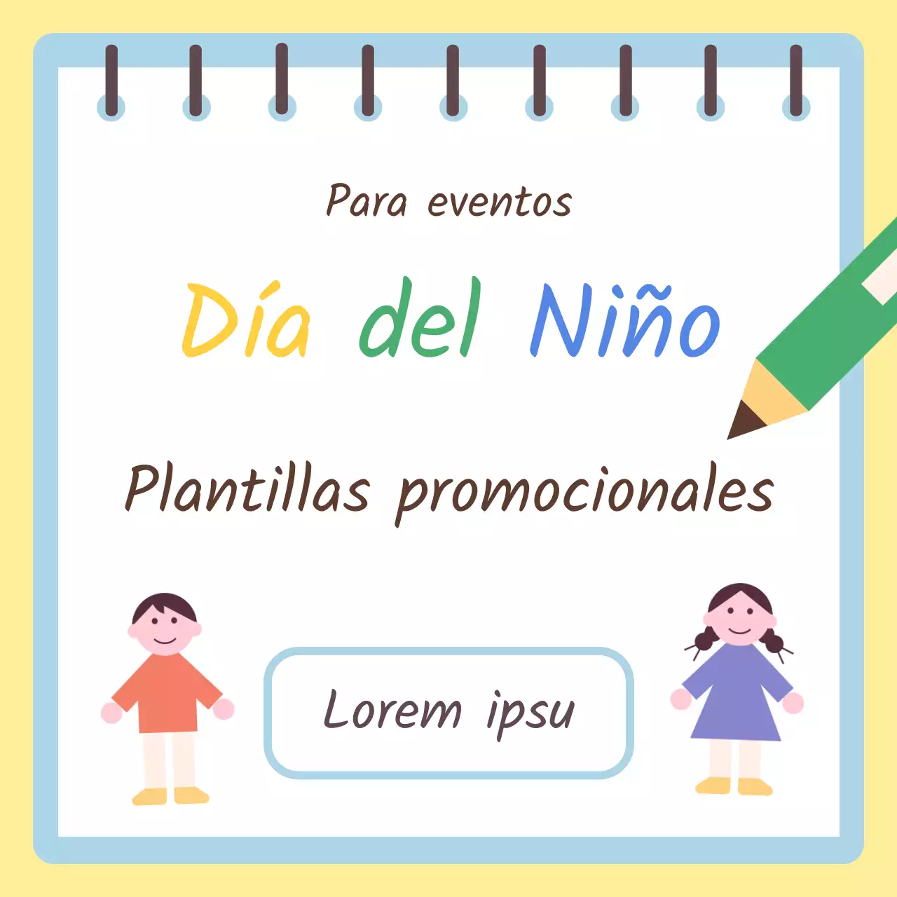 Anuncio minimalista de promoción del Día del Niño con fondo amarillo