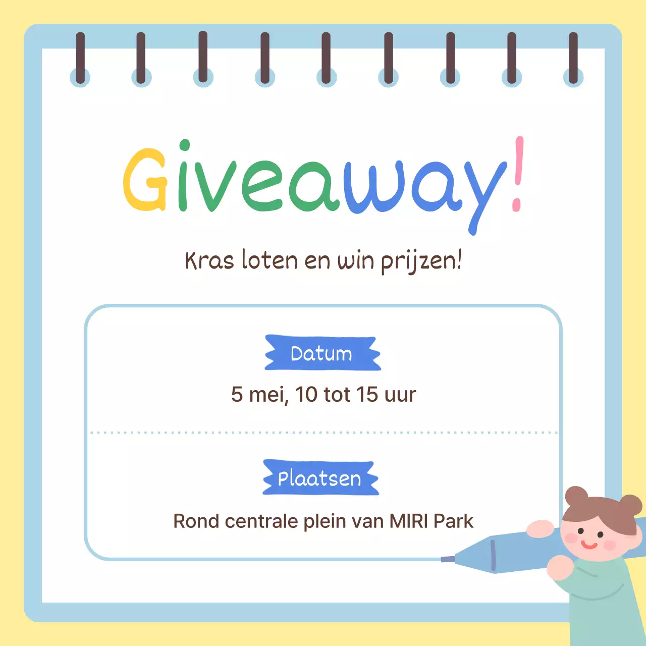 Een minimalistische aankondiging van een promotie voor Kinderdag met een gele achtergrond