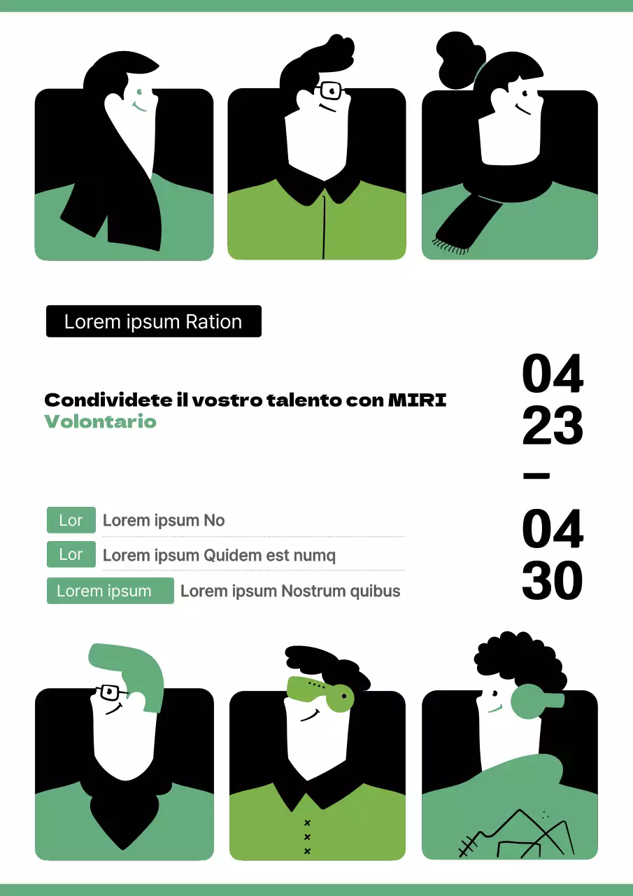 Promuovete il vostro evento di volontariato con un simpatico cartello per volontari verde e nero