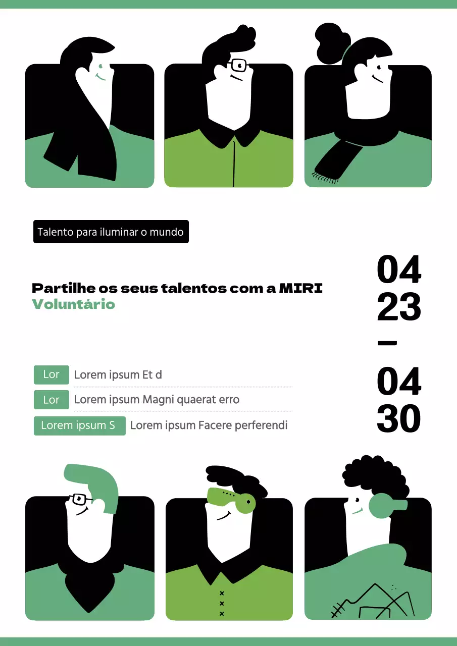 Promova o seu evento de voluntariado com um bonito cartaz de voluntariado verde e preto