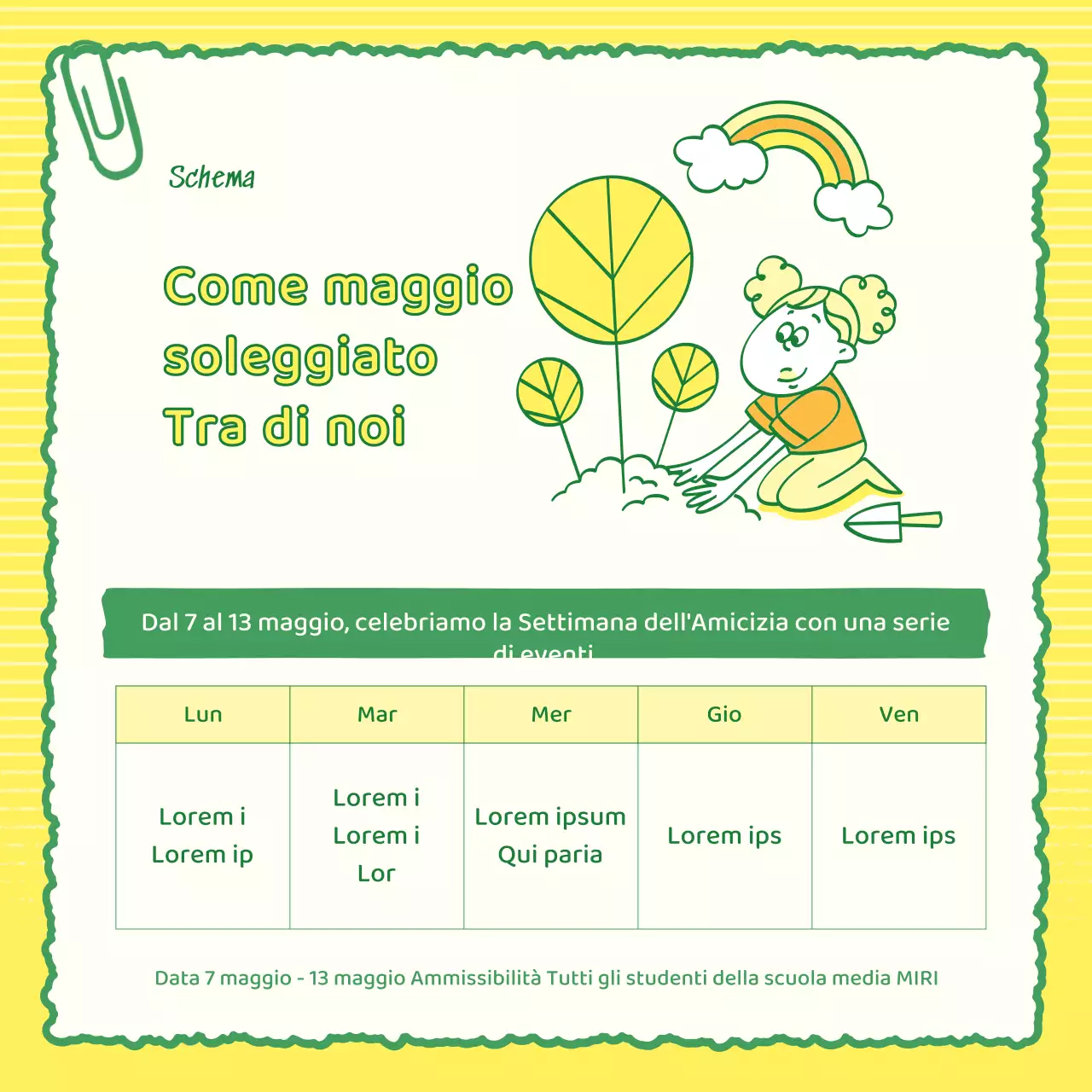 Un post kitsch giallo e verde per la campagna di amicizia