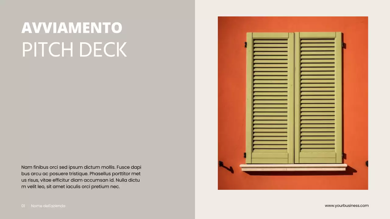 Grigio Arancione Minimal Clean Progetto Pitch Deck Proposta