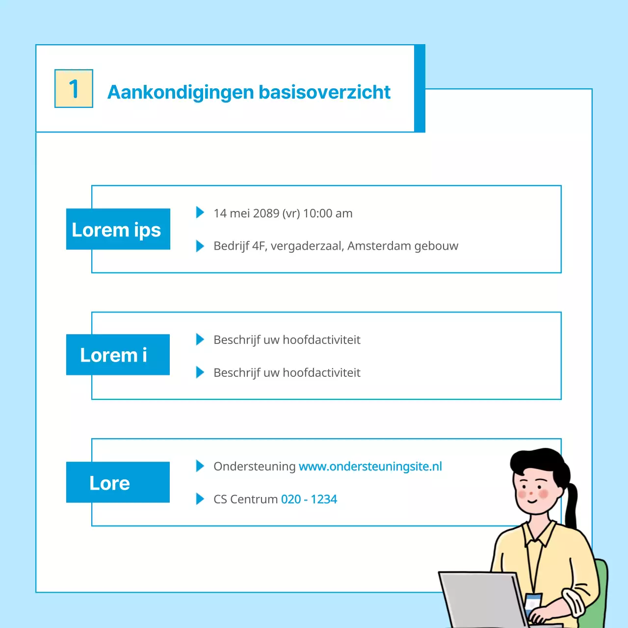 Over CardNews met een eenvoudige tafel in ivoor en lichtblauw