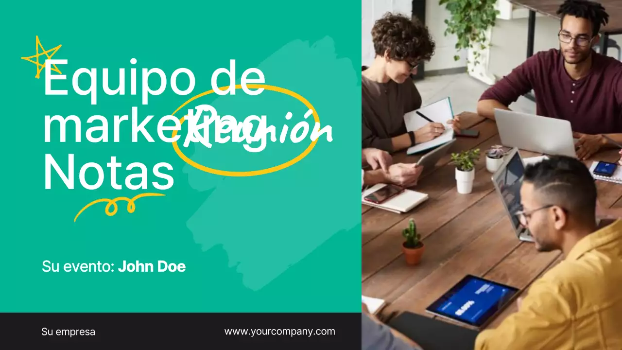 Informe de las notas de la reunión del equipo de marketing de las tendencias verde y amarilla