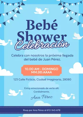 Tarjeta de invitación a la celebración de un baby shower moderno en azul cielo