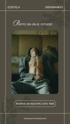 Promoción estudio fotográfico tendencia caqui y blanco