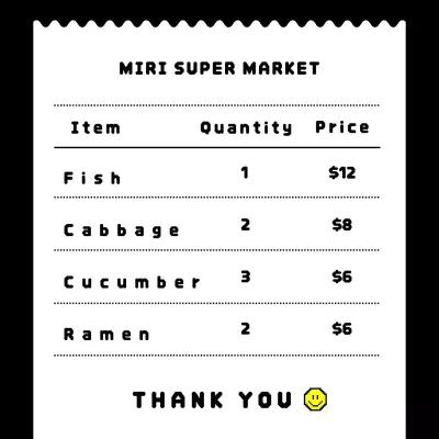 Black Simple Receipt Document Social Media Post