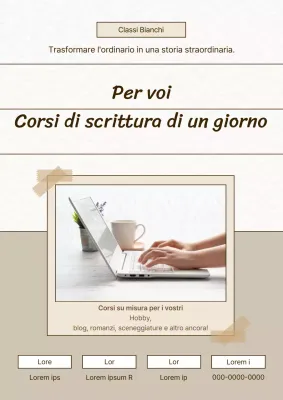 Poster promozionale del corso di scrittura semplice in beige e avorio