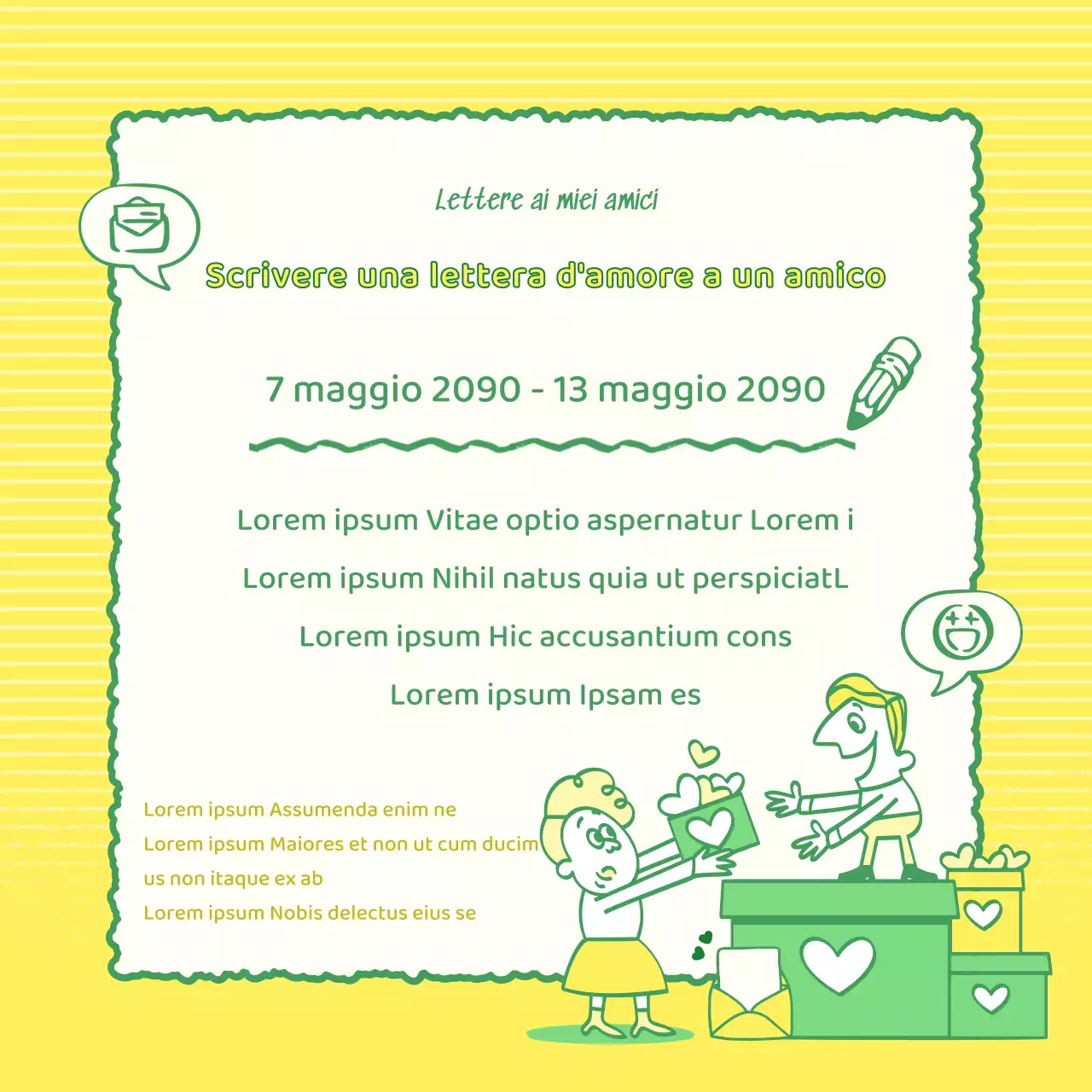 Un post kitsch giallo e verde per la campagna di amicizia