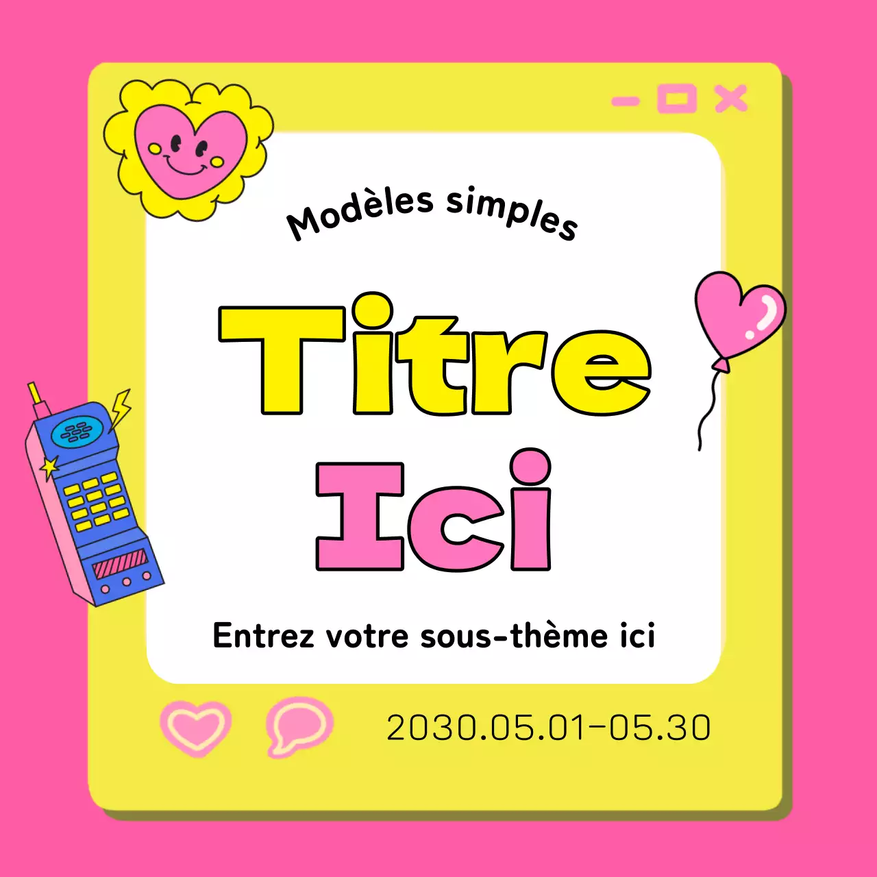 Mignonne couverture de cadre de titre en rose et jaune