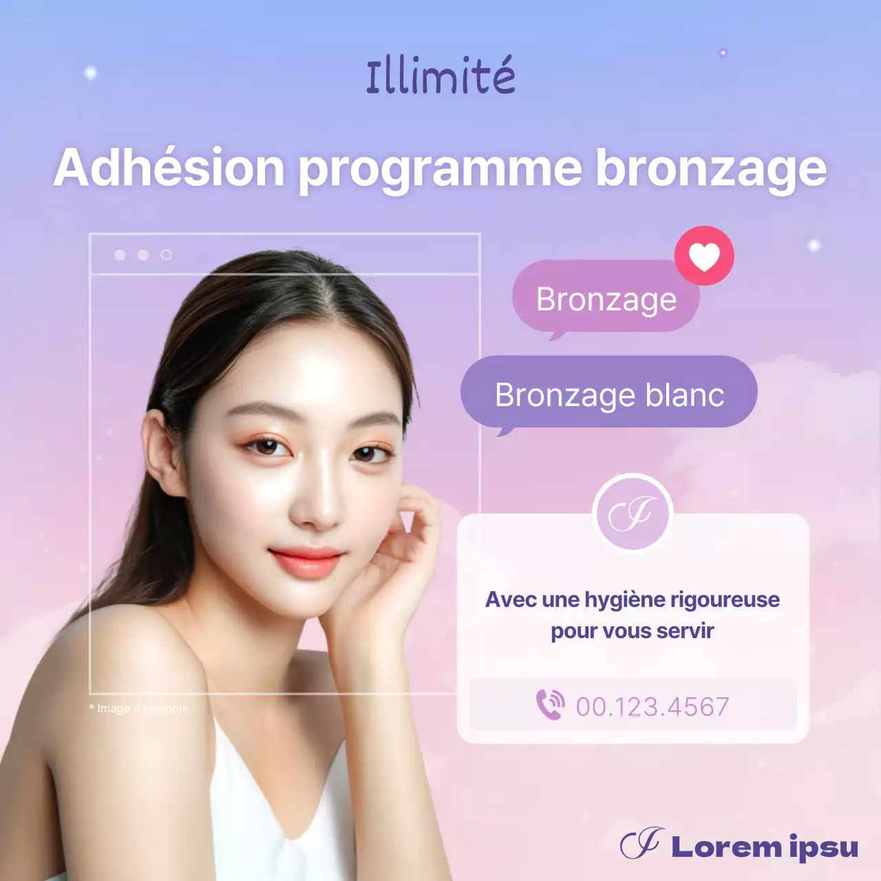 Publicité tendance pour la dermatologie et la chirurgie plastique en violet et mauve