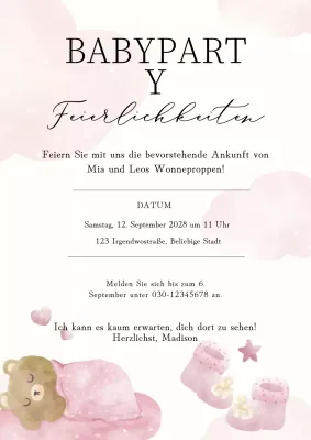 Rosa und Weiß Modern Baby Girl Shower Party-Einladung