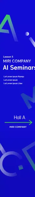 2024 Desain spanduk hiasan kecerdasan buatan AI untuk seminar lembaga perusahaan alfabet bahasa Inggris dengan latar belakang biru