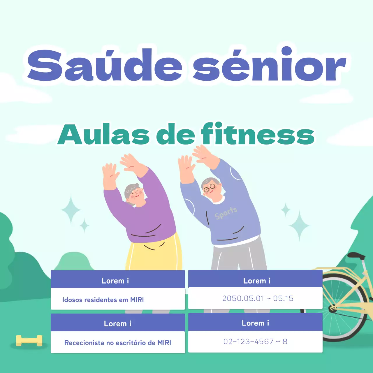 Promover aulas de ginástica para idosos com toques de verde e azul