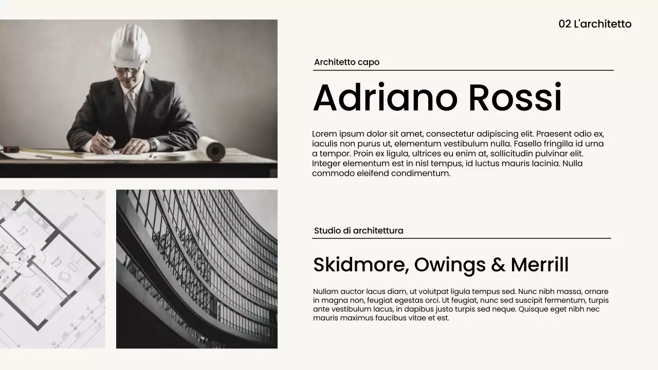 Relazione architettonica minimale in bianco e nero