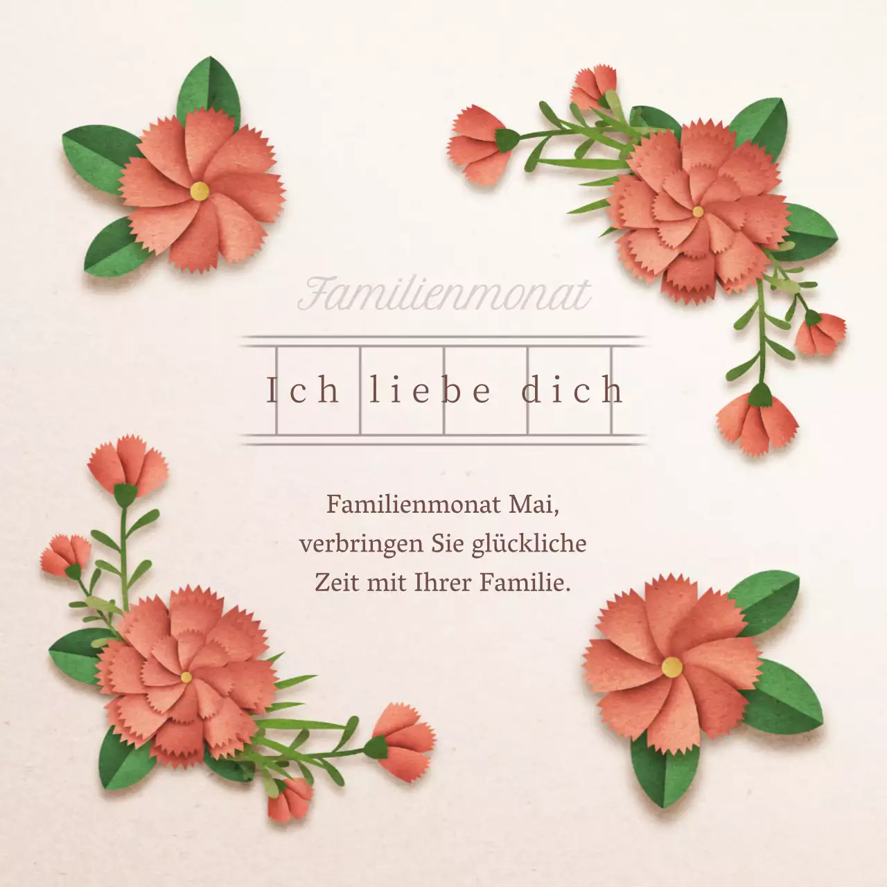 Eine süße rote und grüne Grußkarte zum Familienmonat