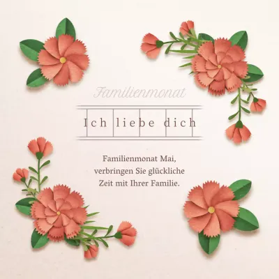 Eine süße rote und grüne Grußkarte zum Familienmonat