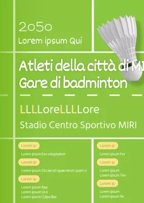 Un simpatico volantino per il torneo di badminton in giallo e chartreuse.