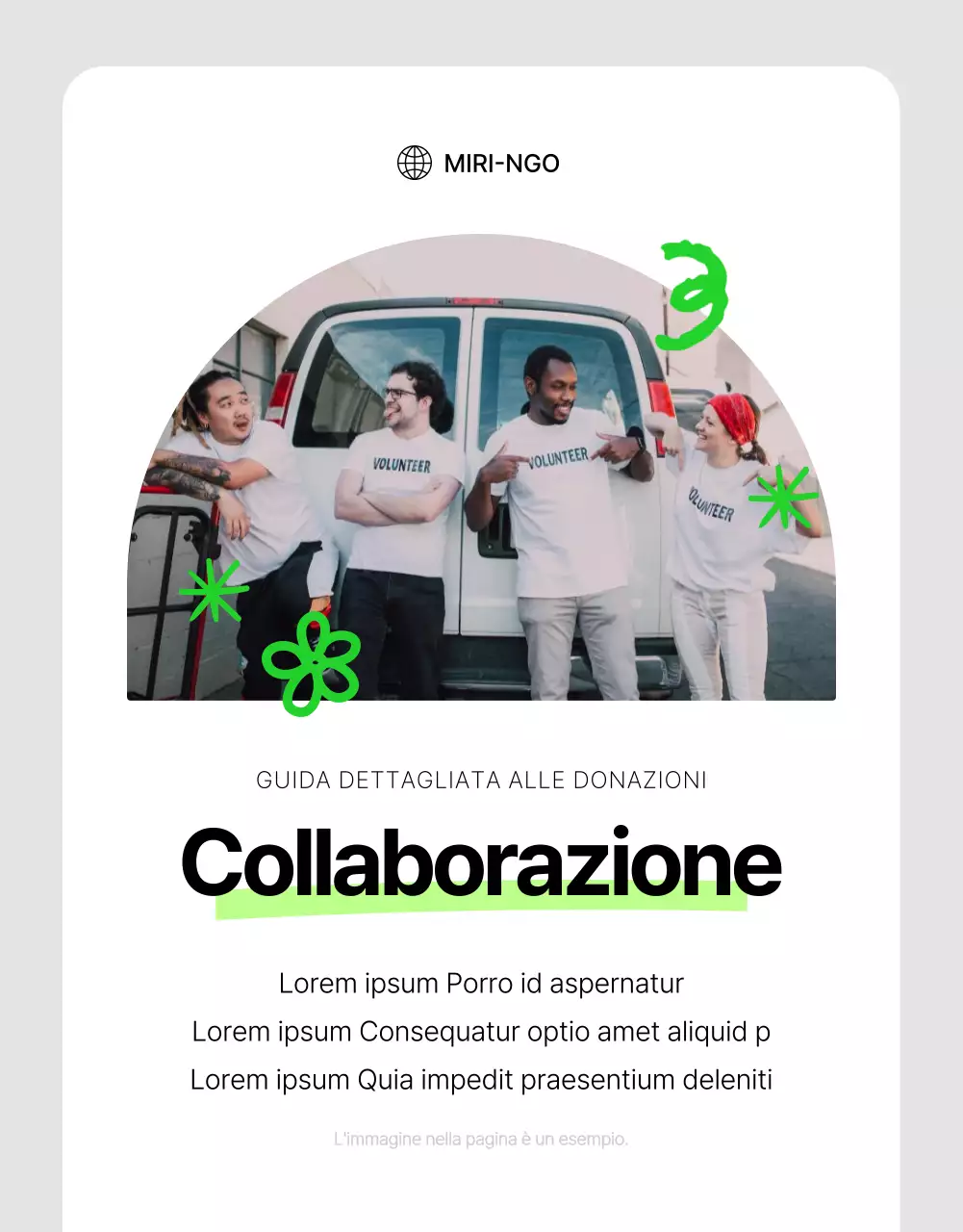Informazioni semplici sulla sponsorizzazione della ONG in bianco e in colori fluorescenti