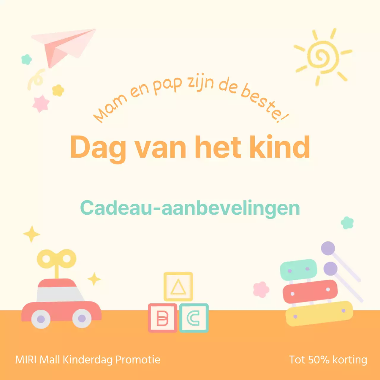 Een leuke kinderdagpromotie in het winkelcentrum in ivoor en oranje