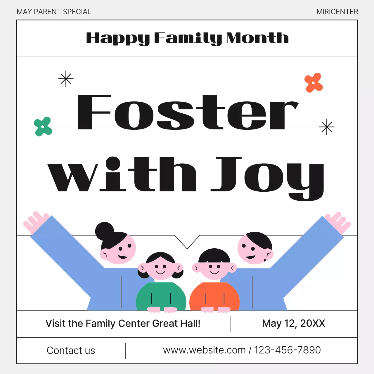 Thông báo sự kiện gia đình hiện đại đầy màu sắc Instagram Carousel