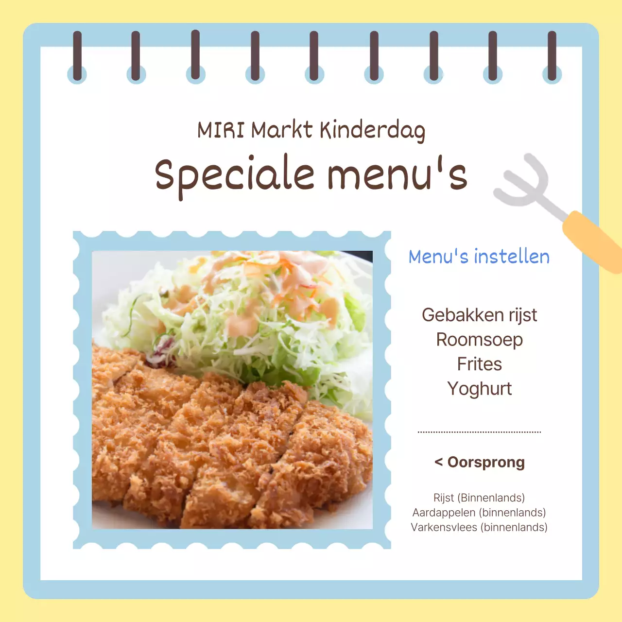 Een minimalistische aankondiging van een promotie voor Kinderdag met een gele achtergrond