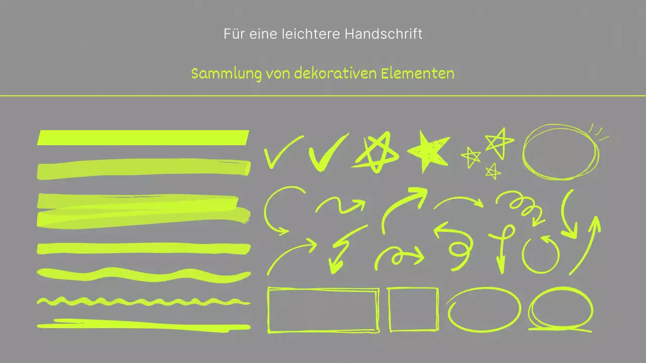 Einfaches Handschrift-Tutorial in Grau und fluoreszierenden Farben
