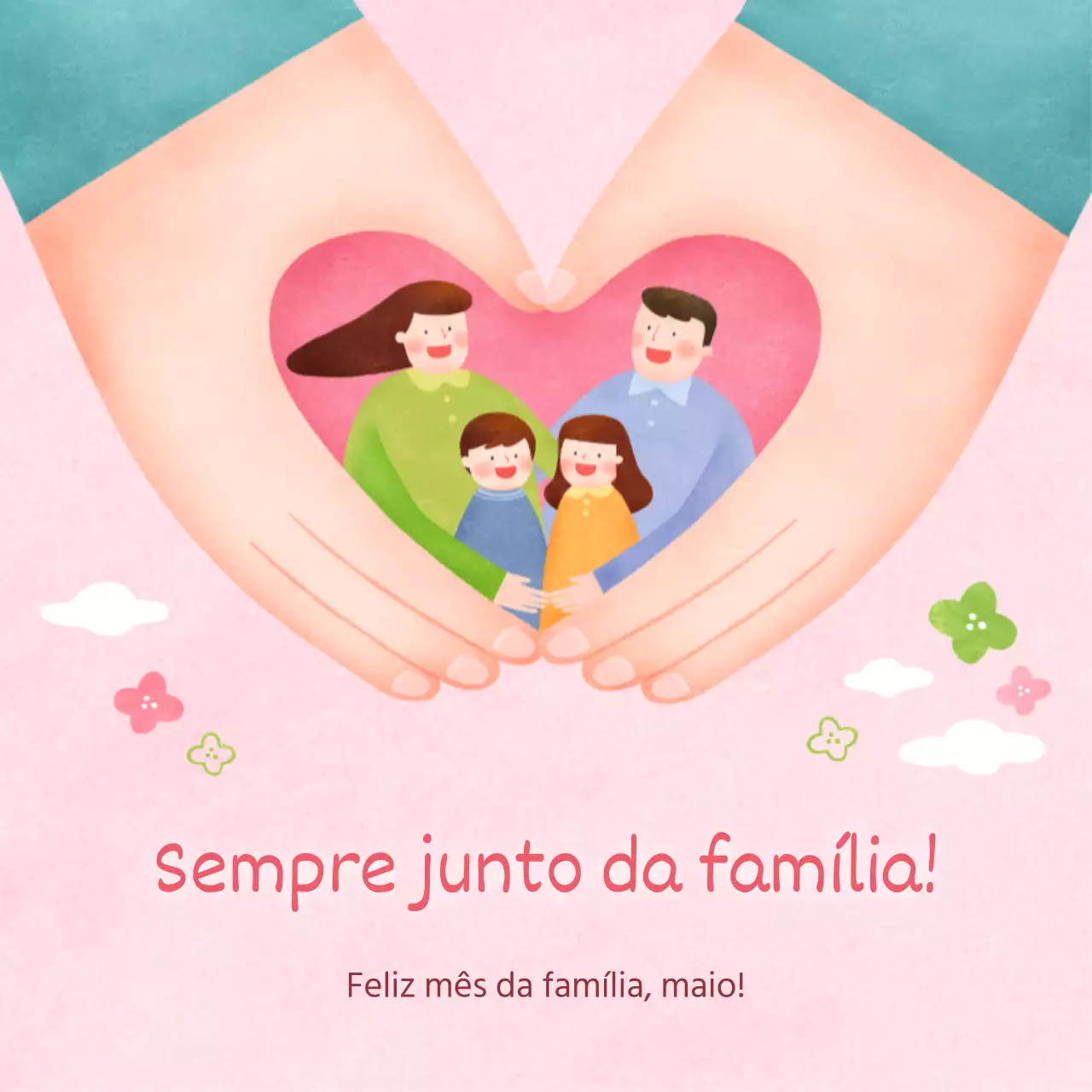 Um bonito cartão de felicitações do Mês da Família cor-de-rosa e chartreuse