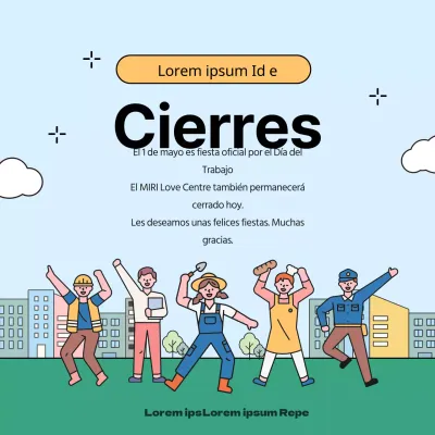 Anuncio de cierre del Día del Trabajo amarillo y arco iris