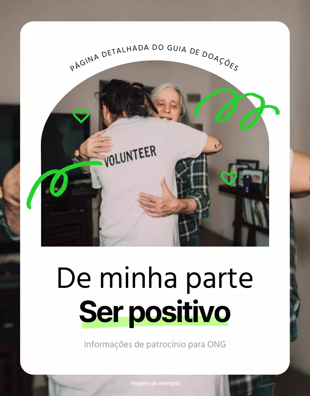 Informações simples sobre o patrocínio da ONG em branco e em cores fluorescentes