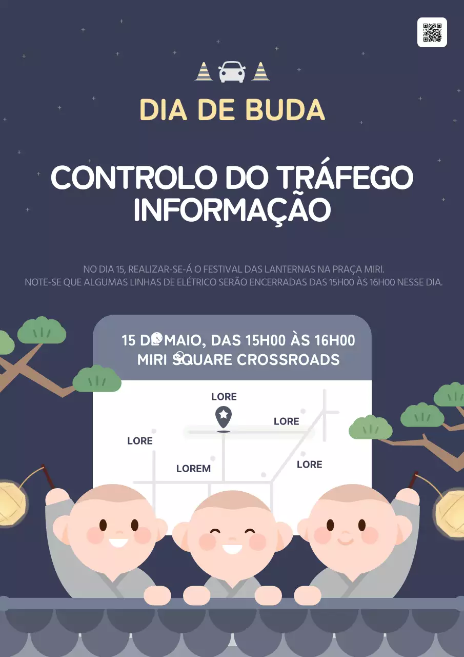 Aviso de encerramento do tráfego no dia de Buda, azul-marinho e cinzento