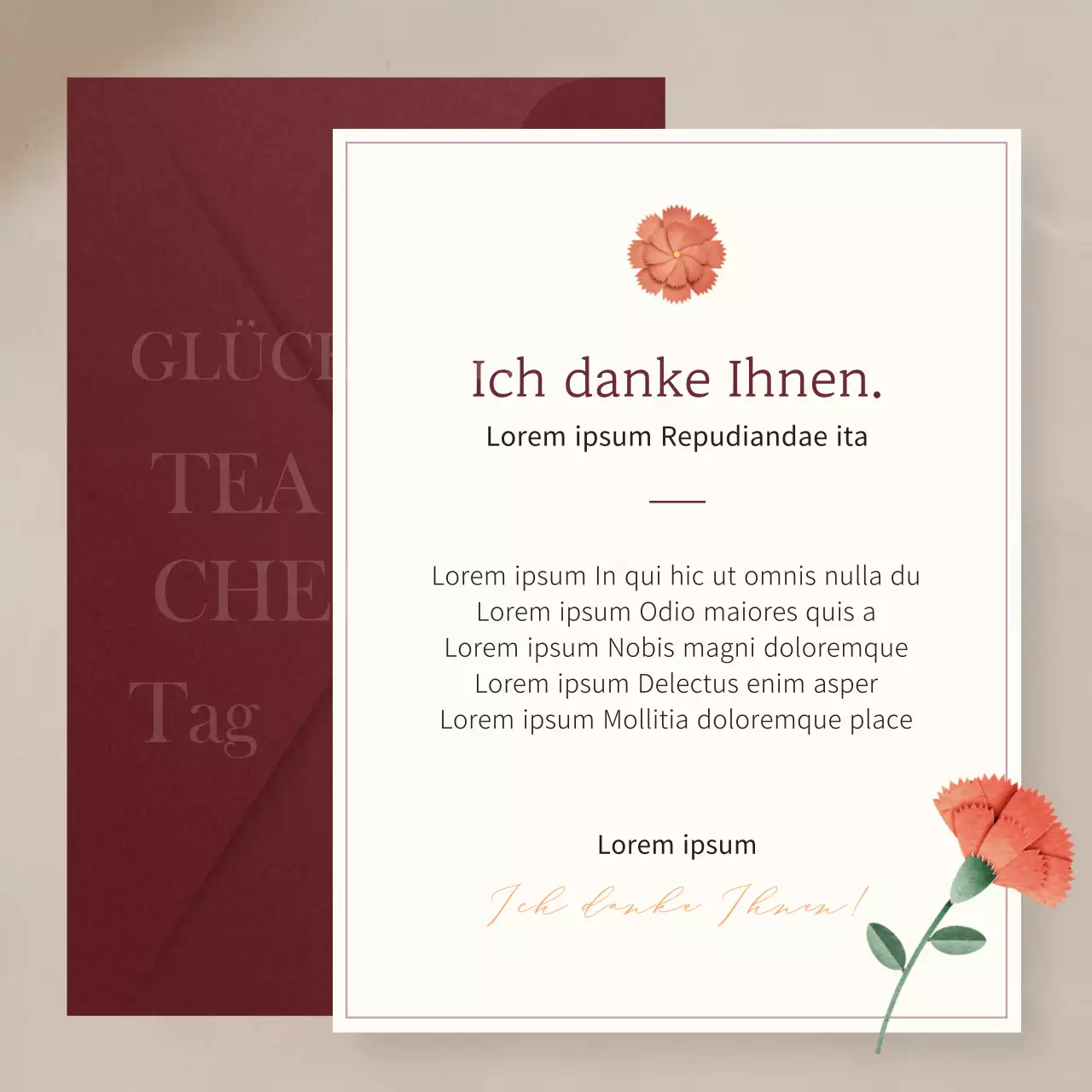 Eine moderne Kollektion von Danksagungspapieren in Beige und Marineblau